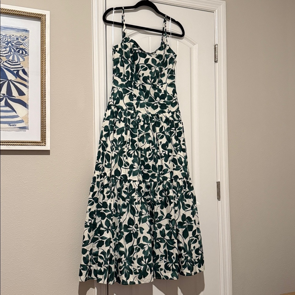 Moon River Green Floral Tiered Midi Dress - Sleeveless Summer Dress - Picture 2 of 6
